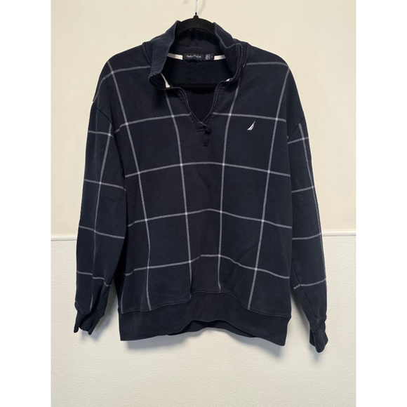 Nautica Other - Men's‎ Nautica Navy White Plaid 1/4 Zip Sweatshirt L